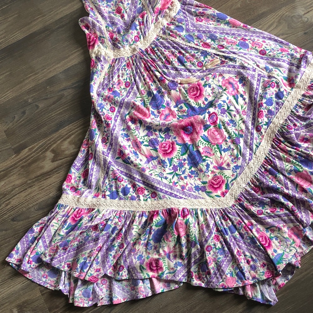Spell Babushka Midi Dress Pink Floral Whimsical XS Flaw - Picture 5 of 16